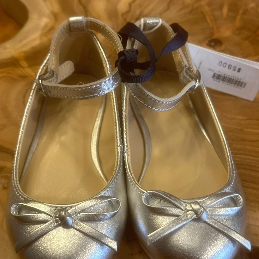 JANIE and JACK METALLIC ANKLE STRAP BOW BALLET FLAT